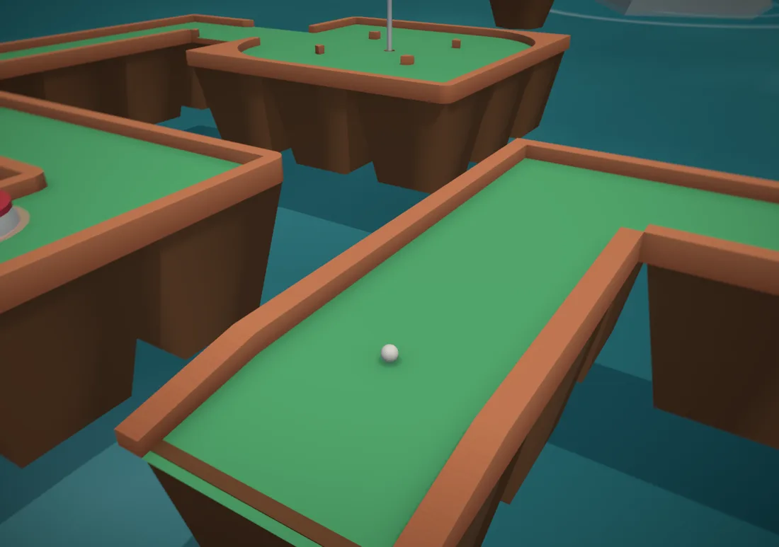 A floating mini golf course over water